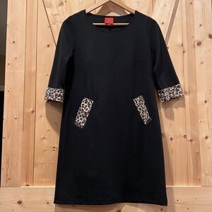 Tracy Negoshian Black Dress with Leopard Cheetah Size Small